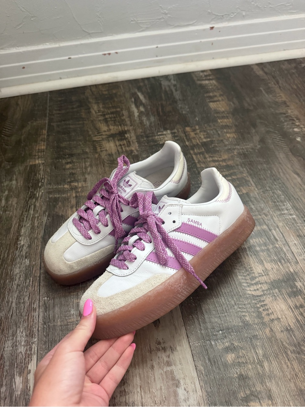 adidas Samba Sneakers in White & Lavender Pink - Picture 1 of 1